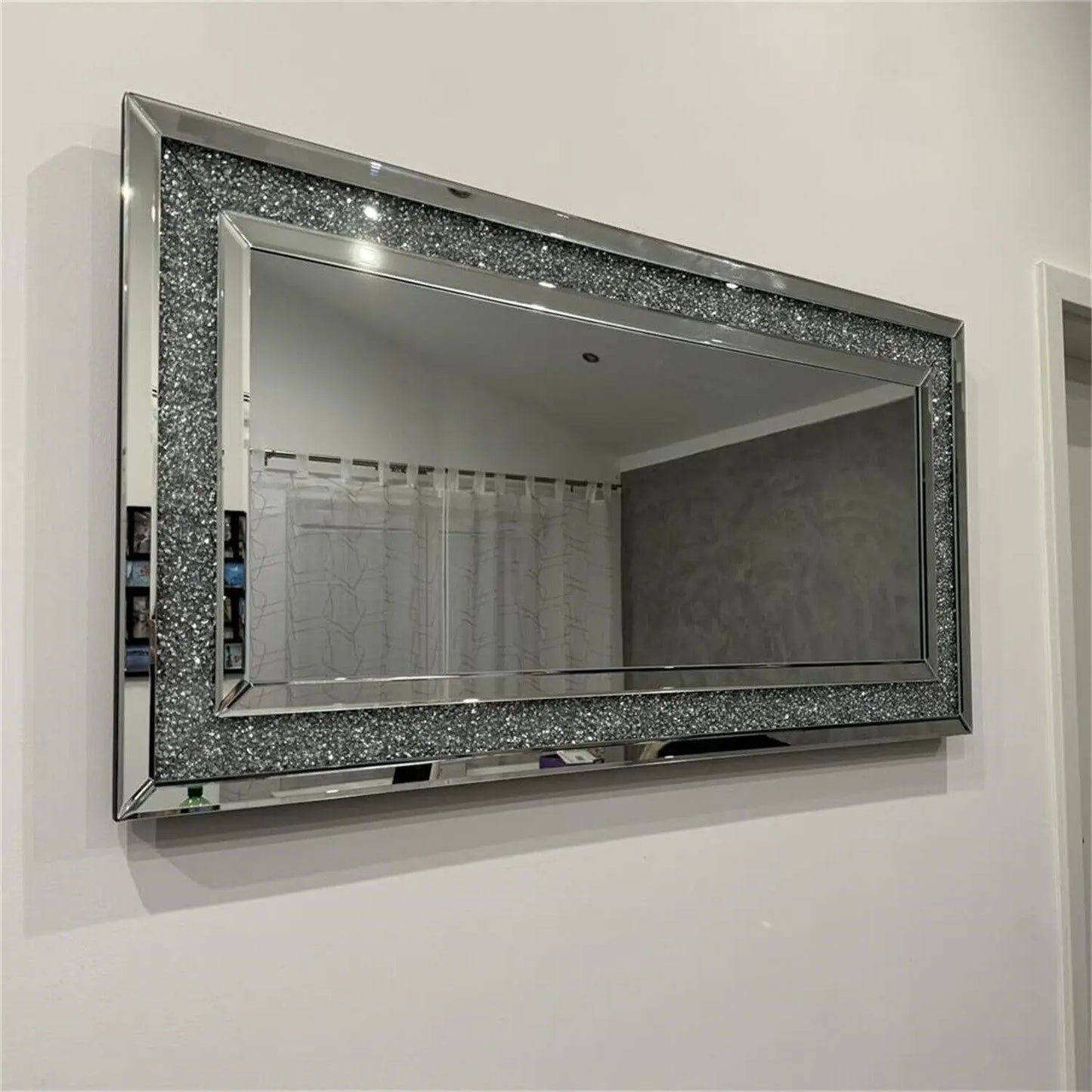 Luxurious Ornate Venetian Paneled Mirror With Diamond CrystalEdge Framed Hallway