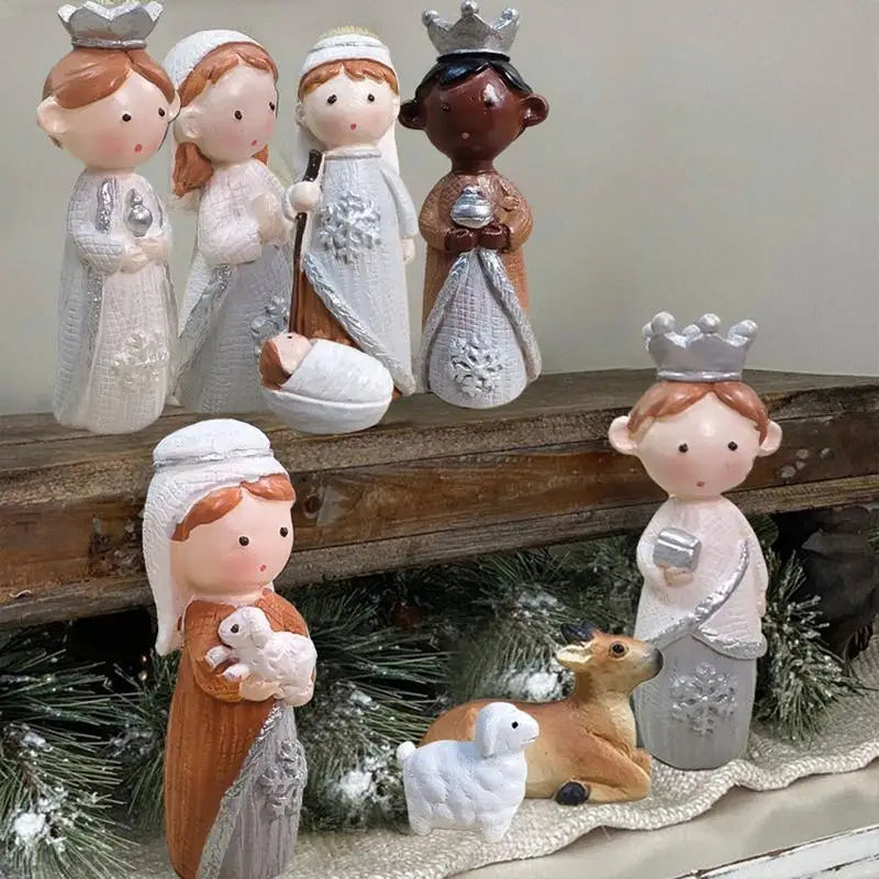 Christmas Nativity Miniature Figurine Set Manger Scene Resin Ornament Collection