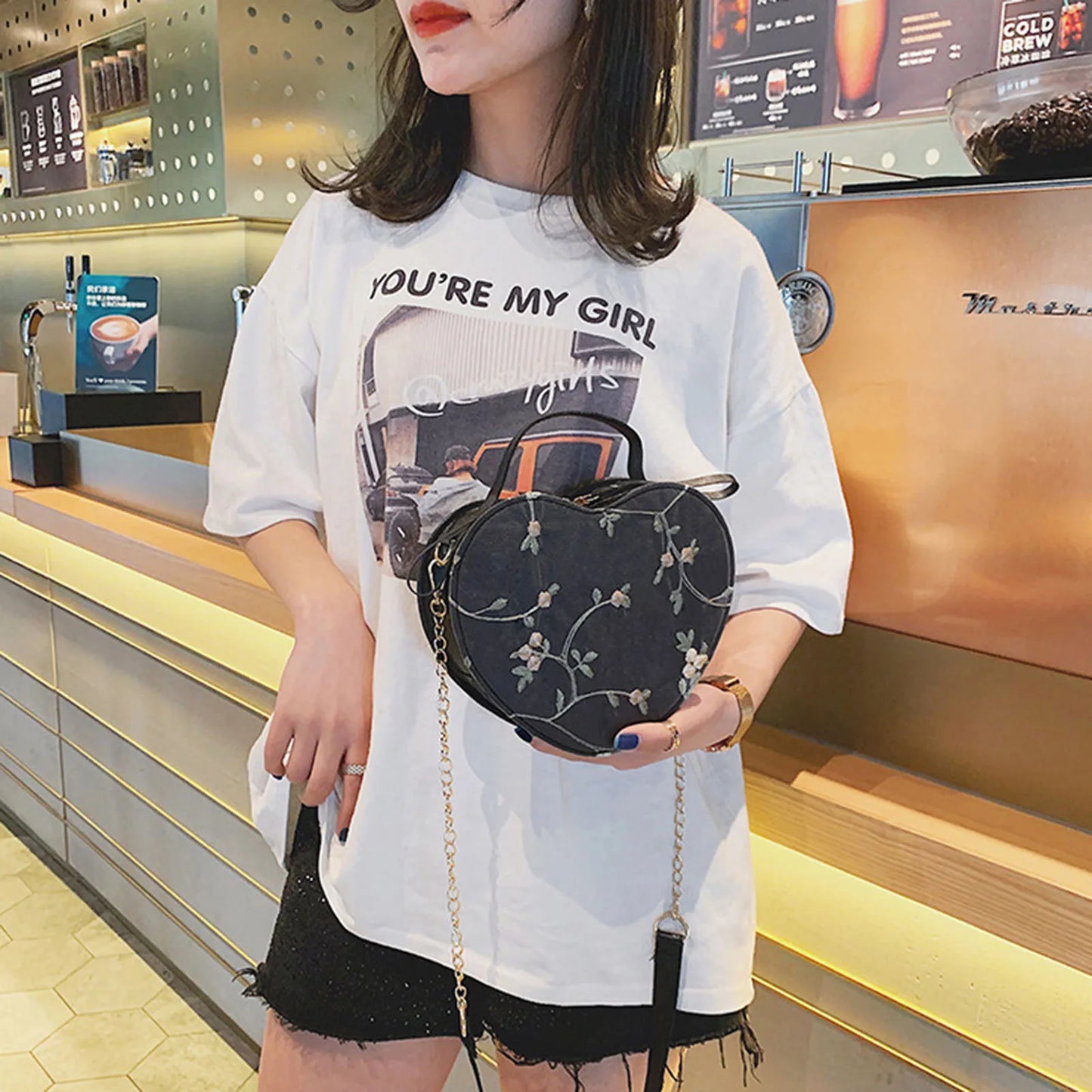 Girls PU Leather Crossbody Bag With Lace Flower Pattern