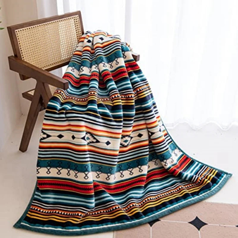 Boho Sherpa Throw Striped Lightweight Plush Blanket