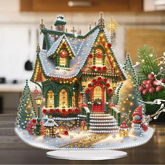 Acrylic Christmas House Desk Ornament With Rhinestone Decor