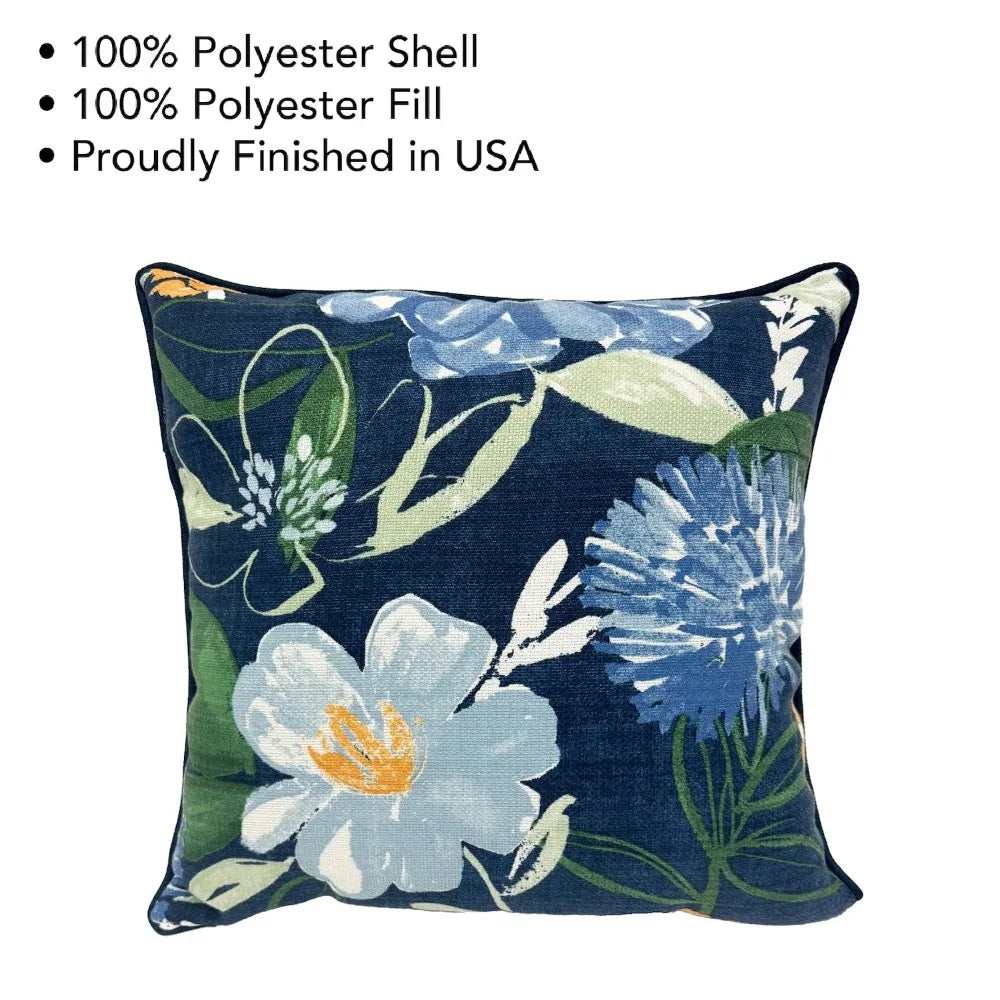 Blue Floral Outdoor Throw Pillow for Stylish Decor