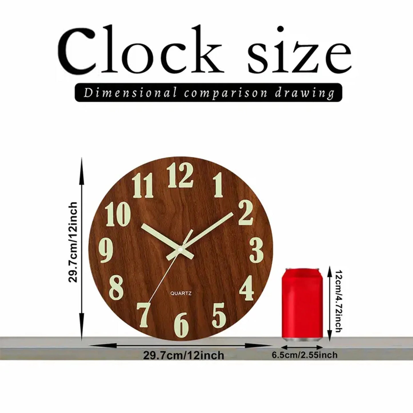 Glow In The Dark Wooden Wall Clock Silent Non Ticking
