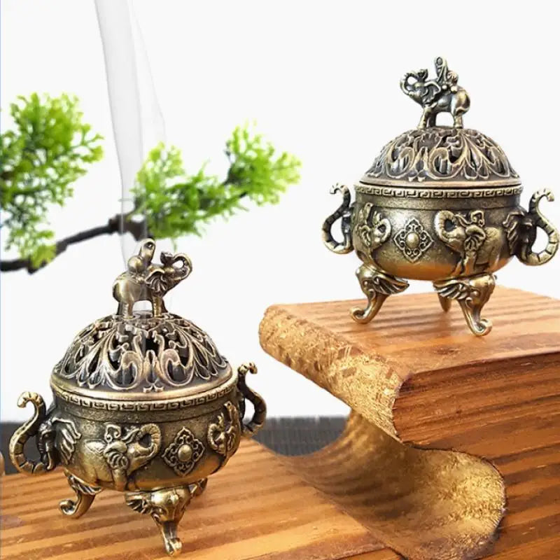 Ancient Elephant Metal Lotus Incense Burner for Meditation and OrnatelyCraftedAmbience
