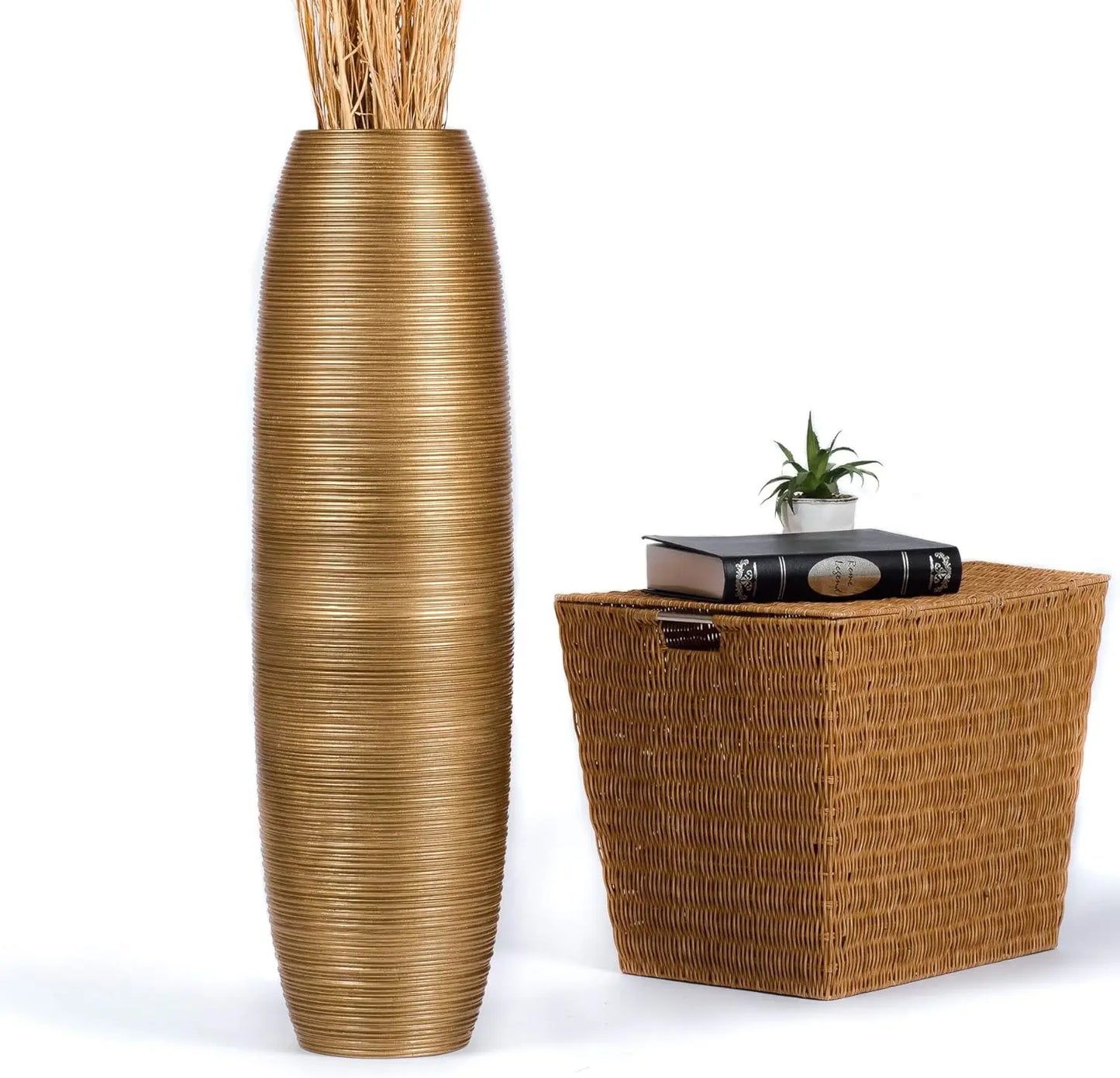 Wooden Floor Vase With Rustic Finish For Pampas Grass
