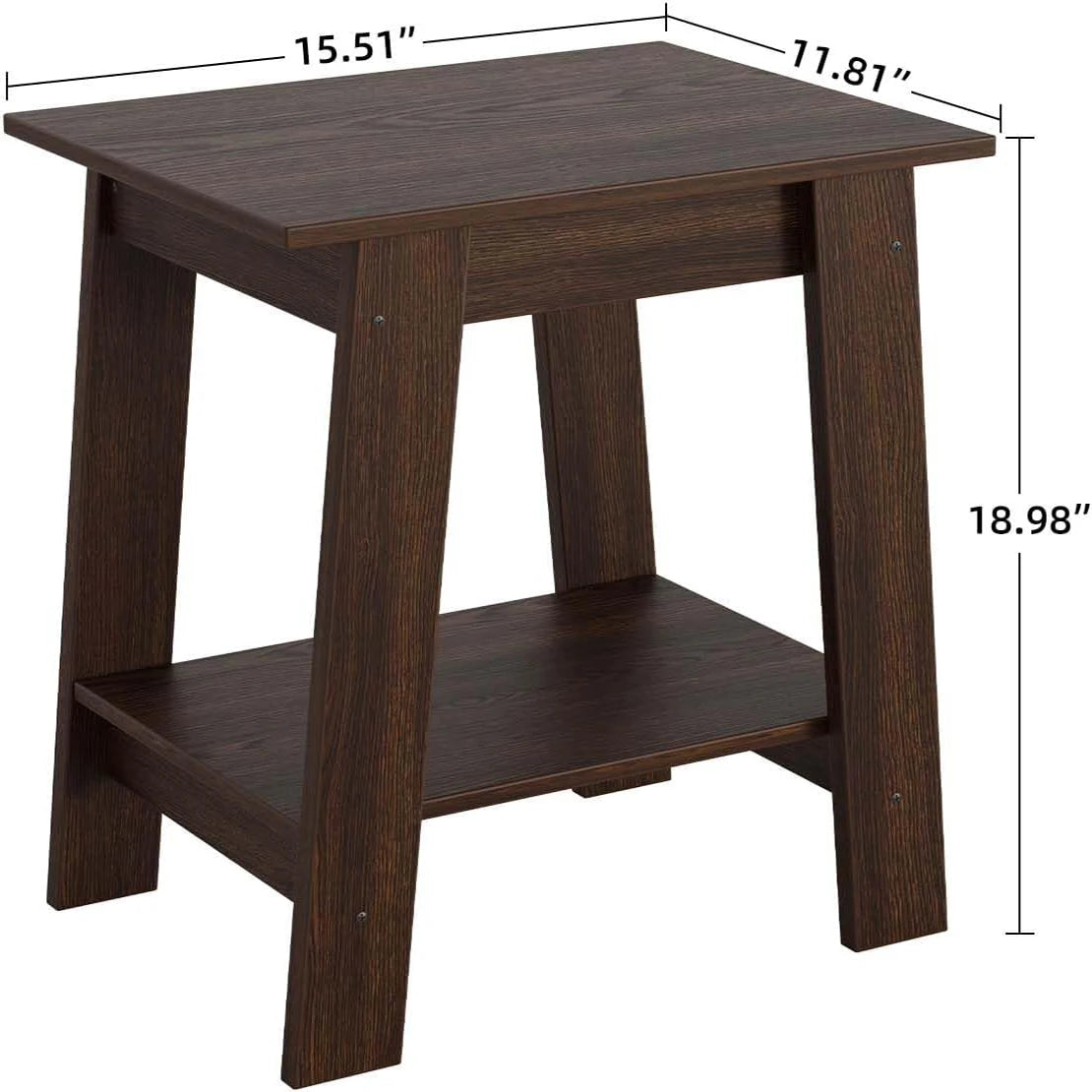 Wooden End Table And Nightstand With Two Tier Storage Shelf
