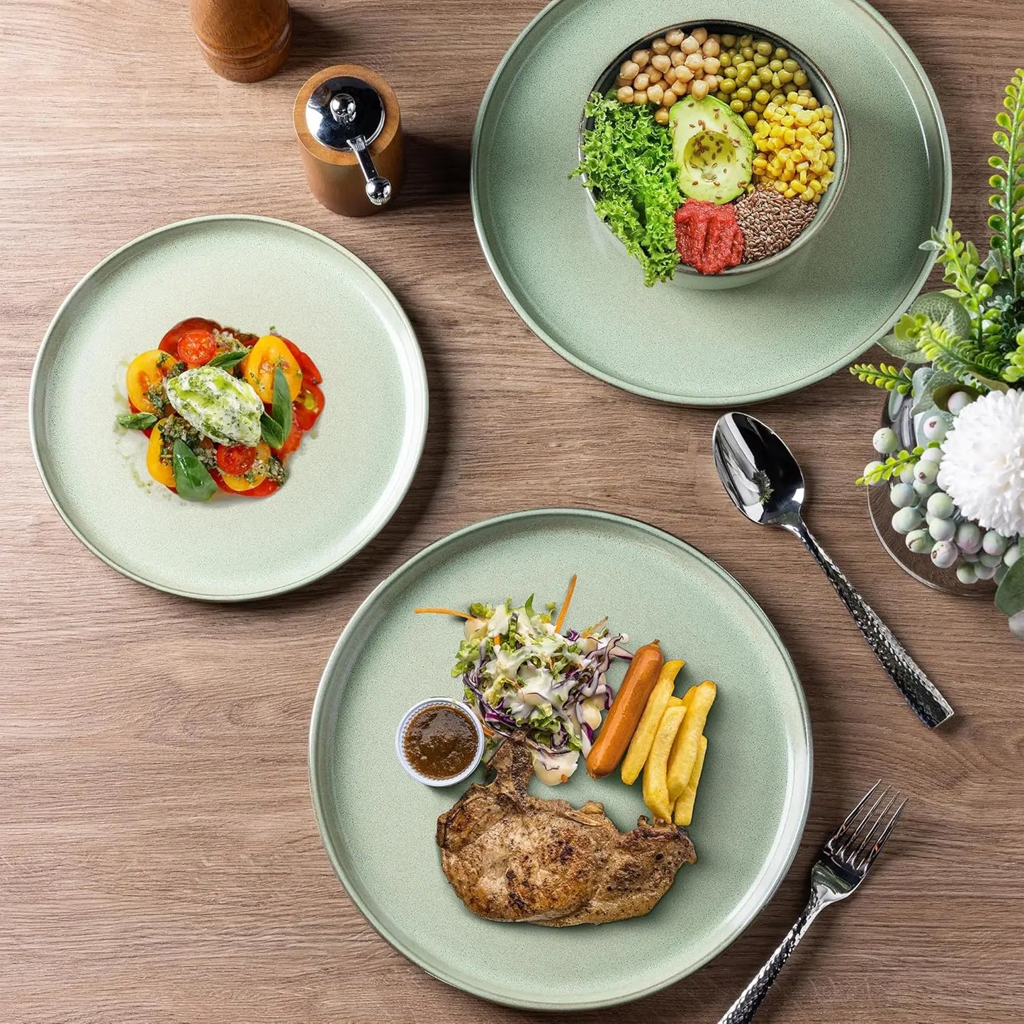 Stoneware Ceramic Dinnerware Set 24 Pieces Dishwasher Safe