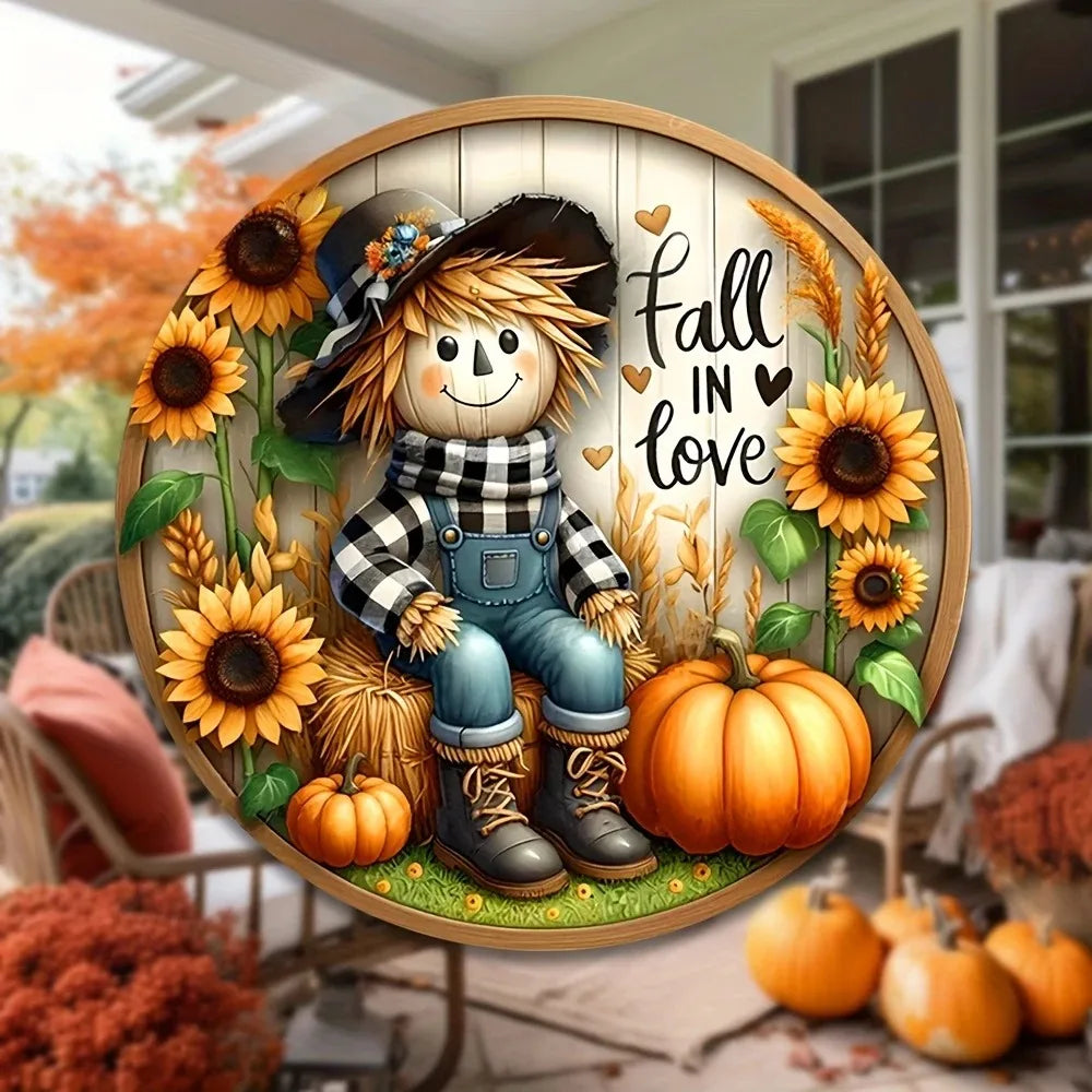 Tin Painting Charming Scarecrow Fall Harvest Sign Decor