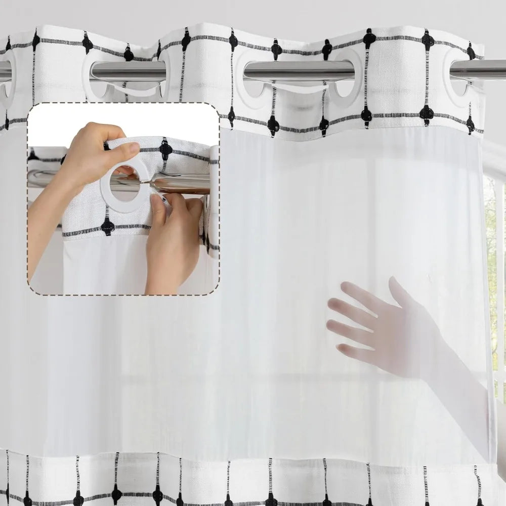 No Hook Shower Curtain With Snap In Liner Boho Jacquard