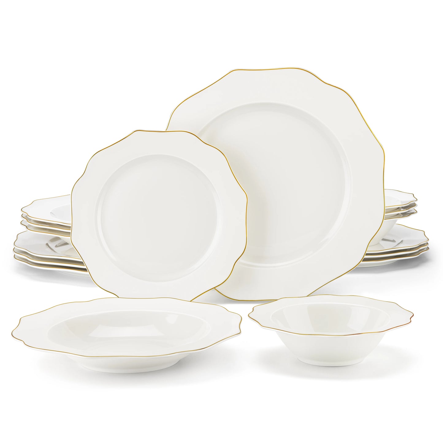 MALACASA Nordic European Golden Rim White Porcelain Tableware Set