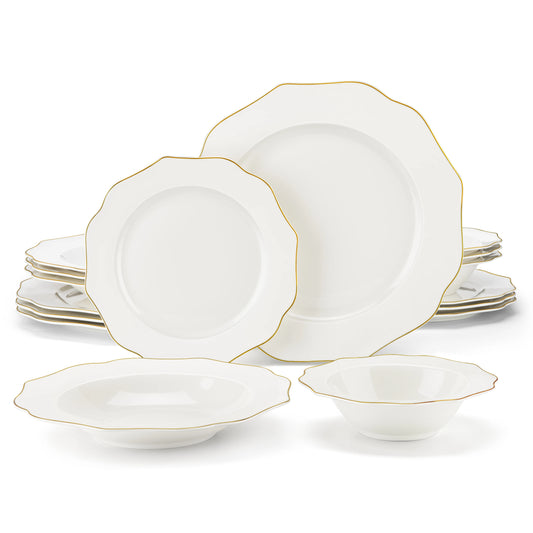 MALACASA Nordic European Golden Rim White Porcelain Tableware Set