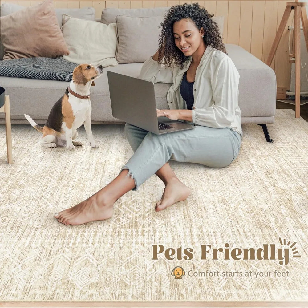 Washable Boho Moroccan Inspired Geometric Area Rug Non Slip