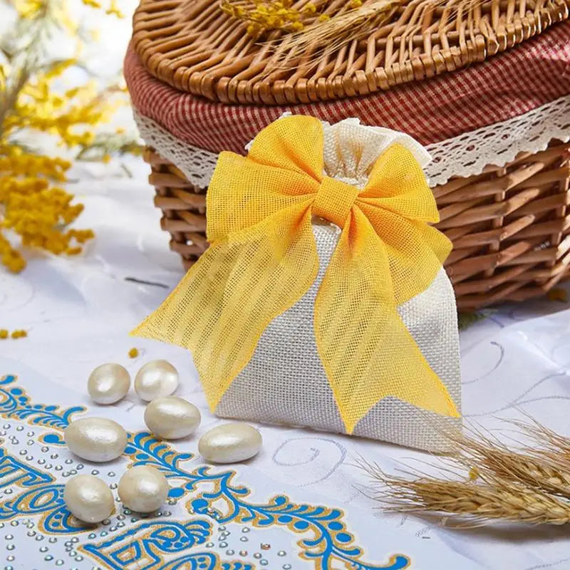 Four Roll Burlap Wired Ribbon for DIY Gifts Wrapping