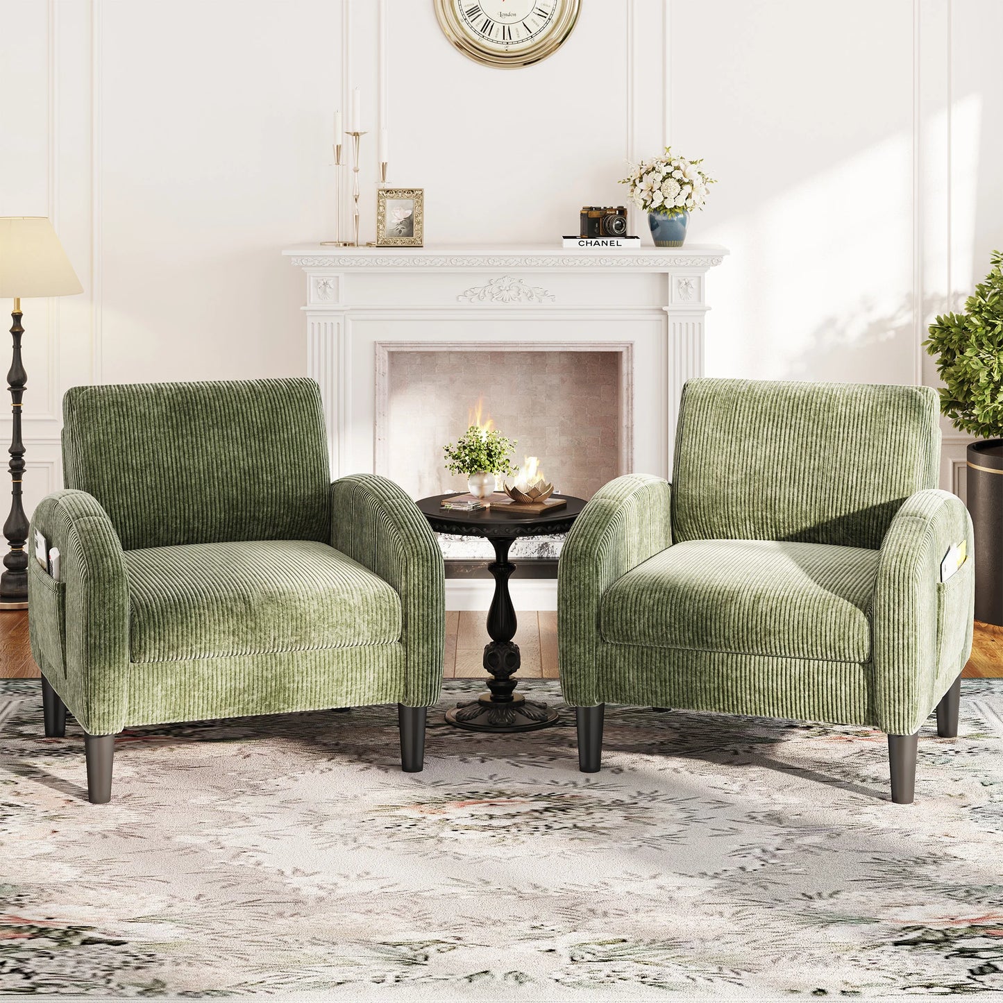 EnHomee Modern Armchair With Side Pockets And Metal Frame