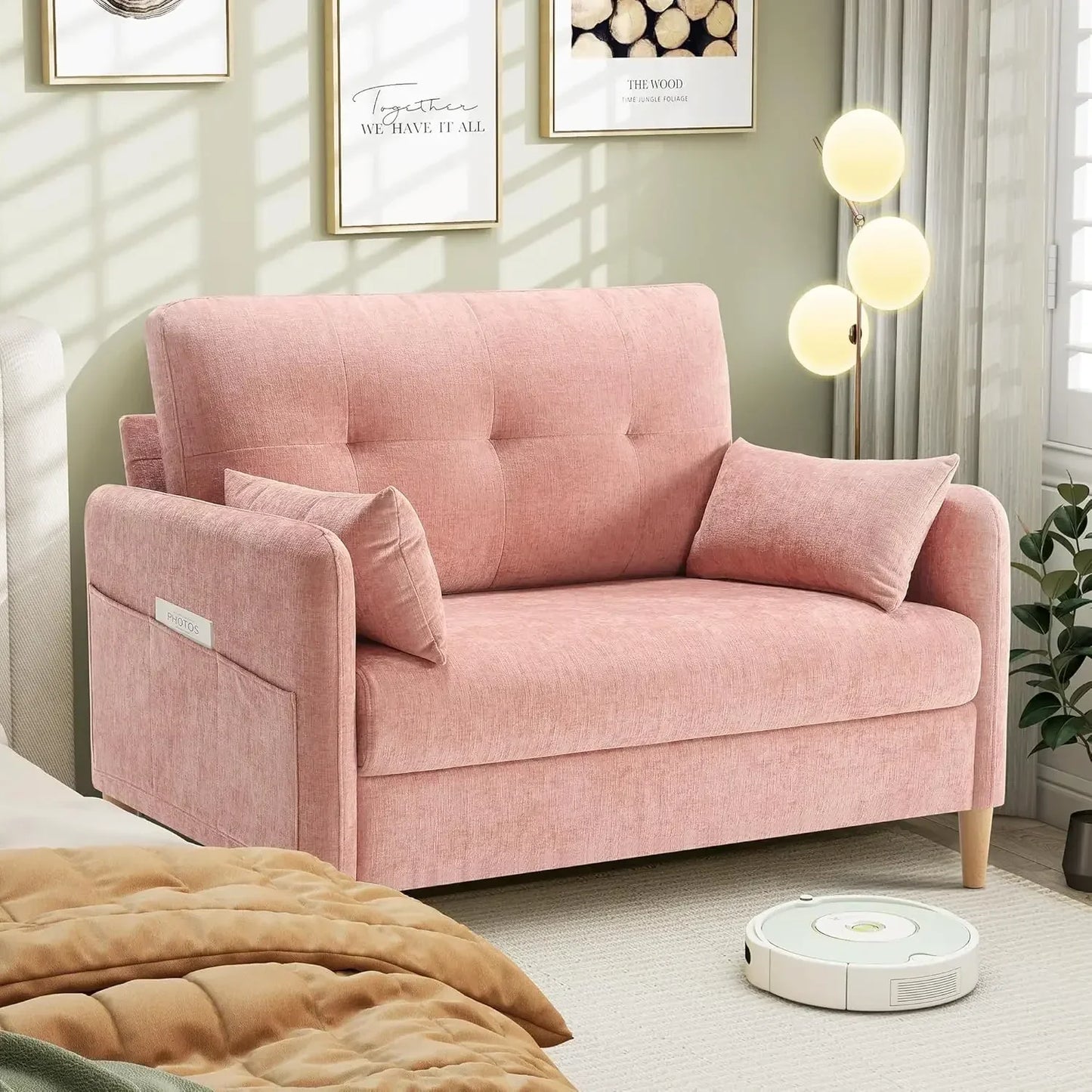 Cozy Chenille Loveseat Sofa With Throw Pillow