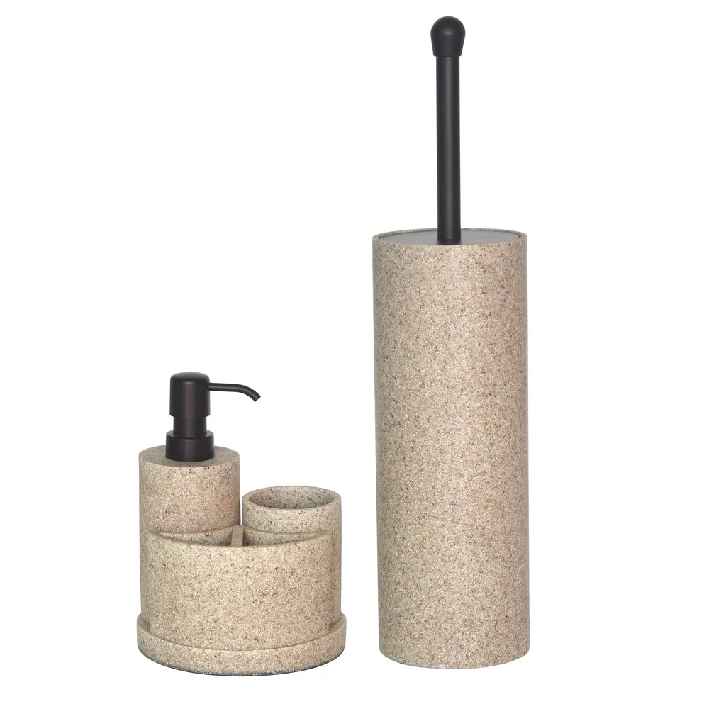 Sandstone Bath Accessory Set Resin Soap Pump Toothbrush Holder Tumbler