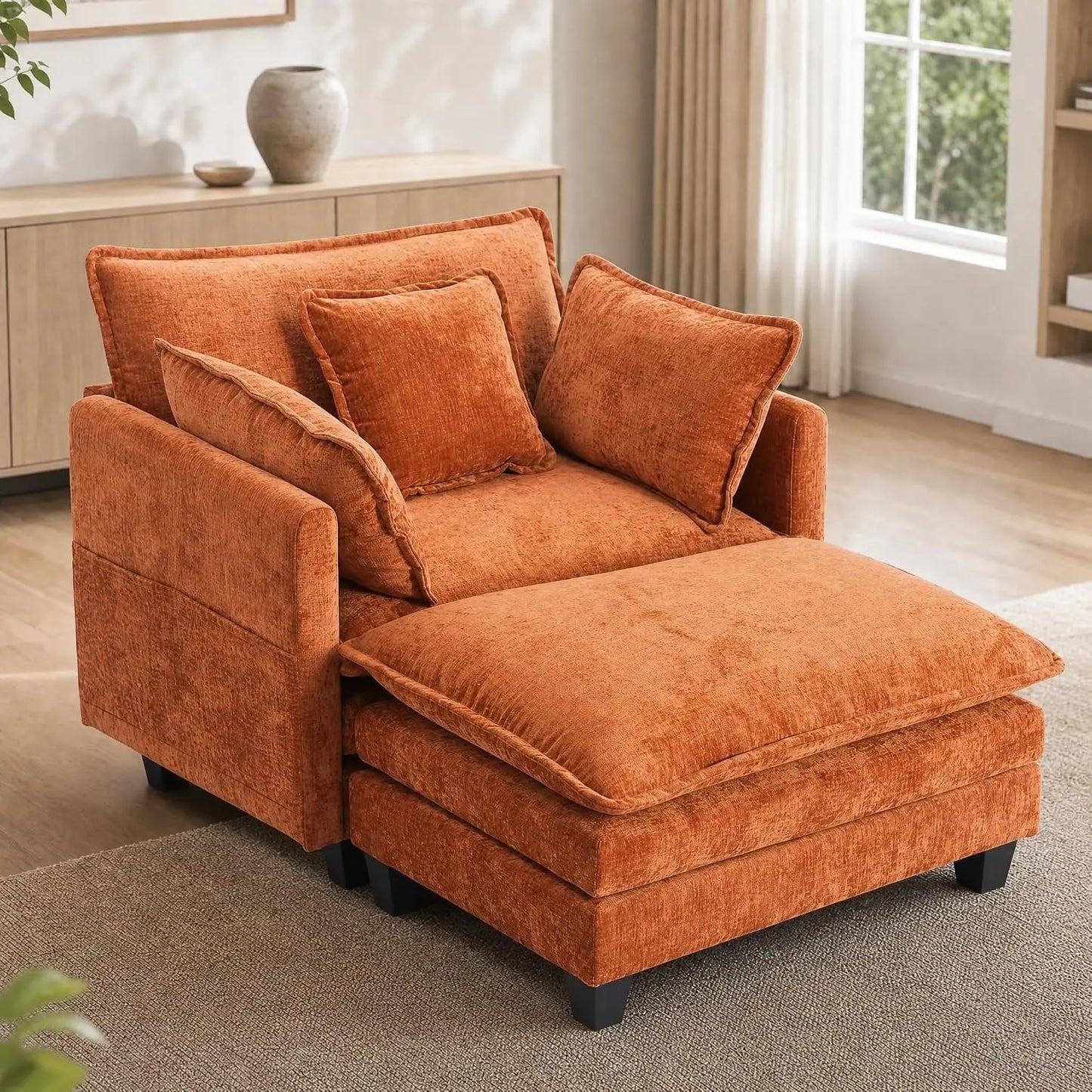 Chenille Upholstered Chair With Ottoman Luxury Accent Sofa