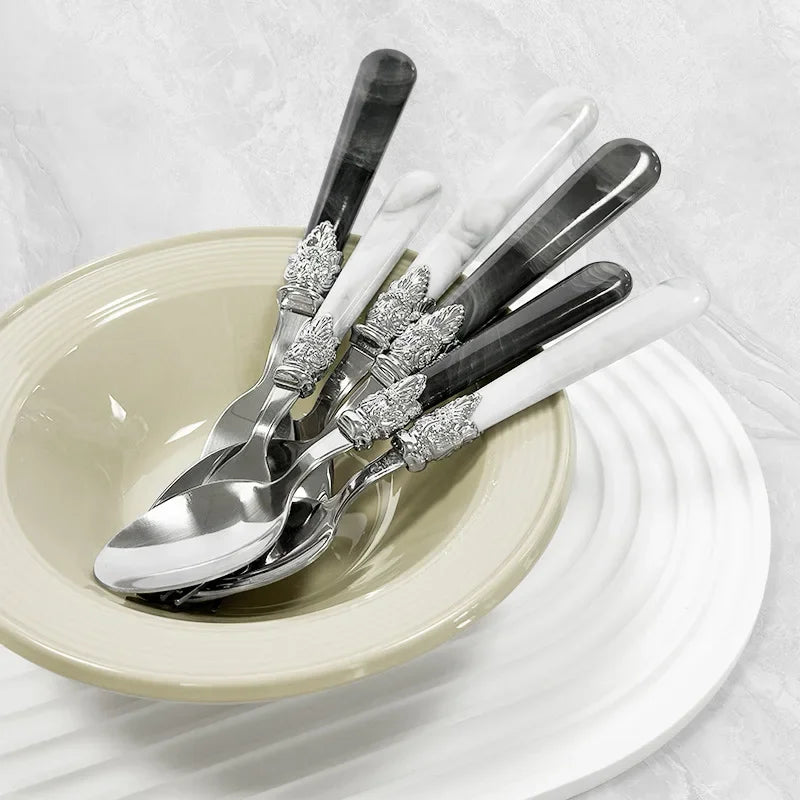 YIJIANDNEW Marble Pattern Handle Stainless Steel Flatware Set