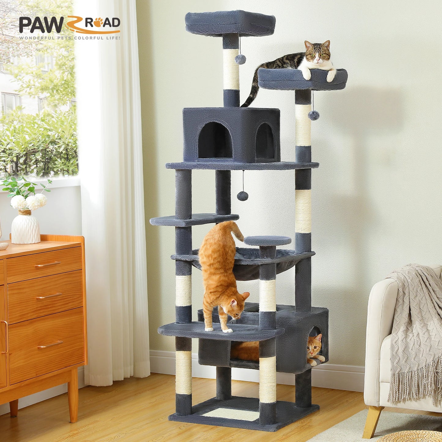 Cat Tree Tower Indoor Cats Sisal Posts Hammock Perches