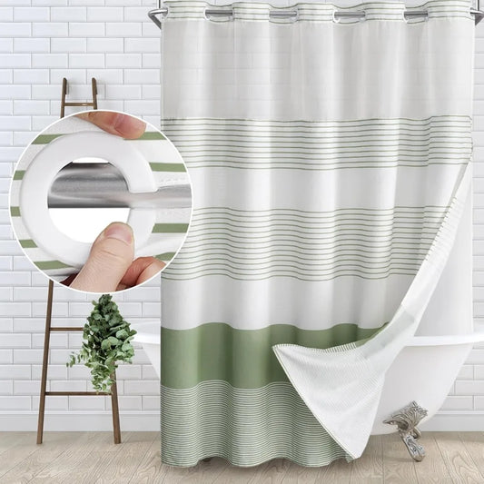 No Hook Shower Curtain With Snap In Liner Cotton Linen