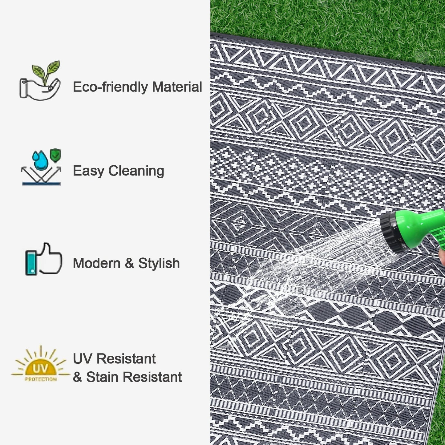 Outdoor Rug 5x8 Waterproof Reversible Patio Rug Plastic RV Rug Boho Camping Rug for Camper Porch Balcony Backyard Picnic