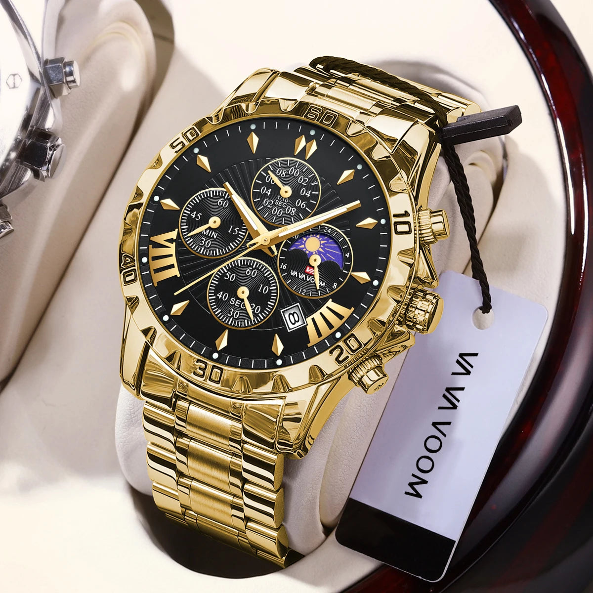 Va Va Voom Top Brand Luxury Quartz Sports Watch for Men Waterproof Luminous Stainless Steel Chronograph Wristwatch