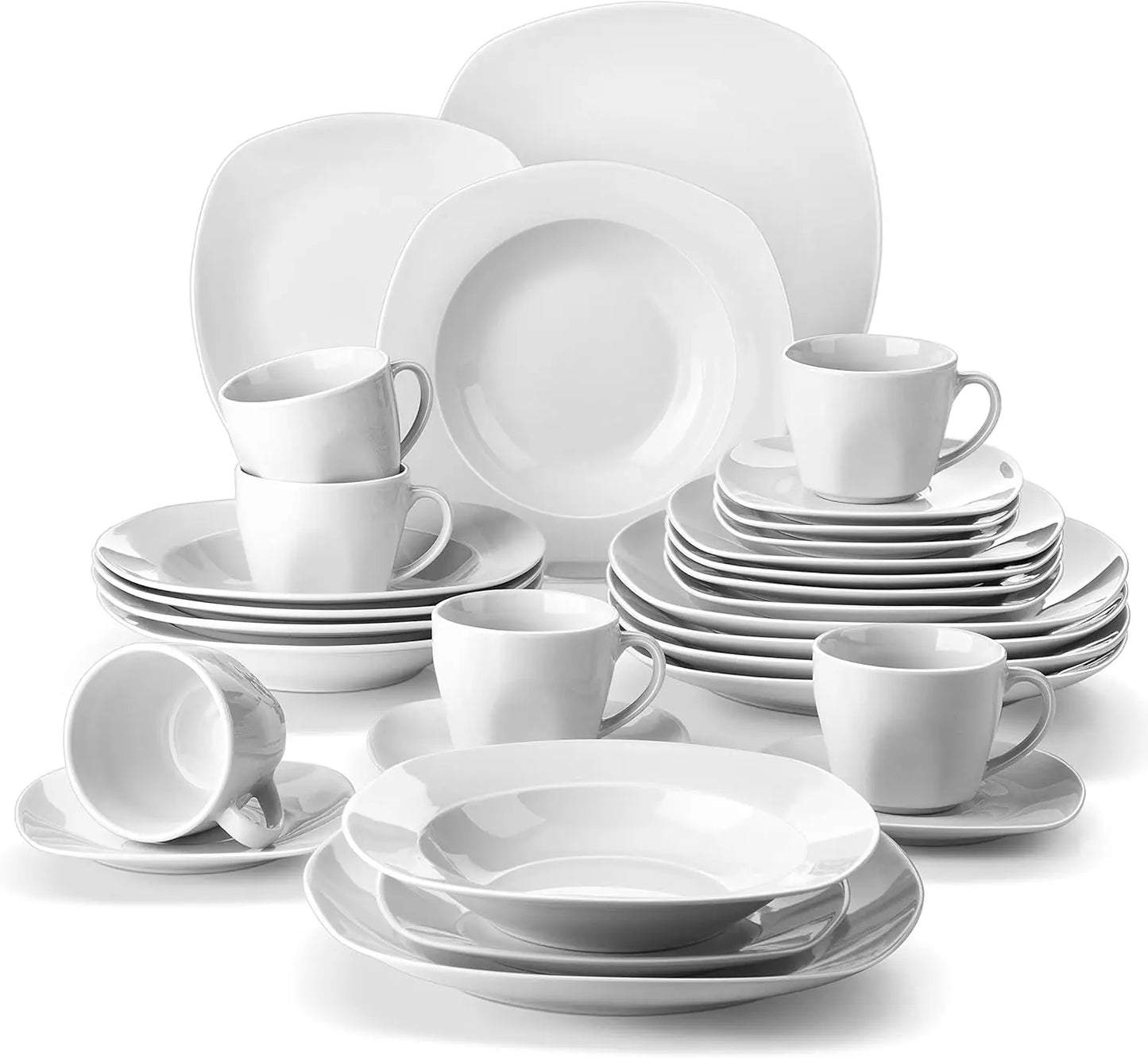 Porcelain Dinnerware Set With Square Ceramic Plates Kit