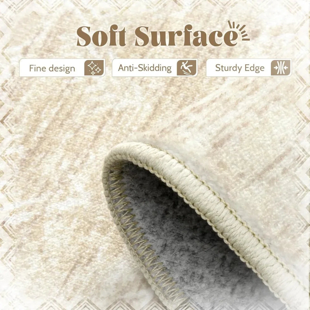 Washable Boho Moroccan Inspired Geometric Area Rug Non Slip