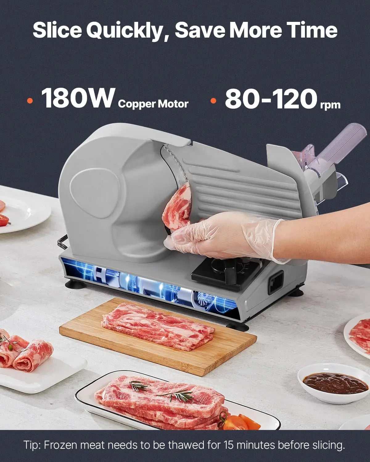 180W Electric Deli Slicer With Adjustable Thickness For Home Use