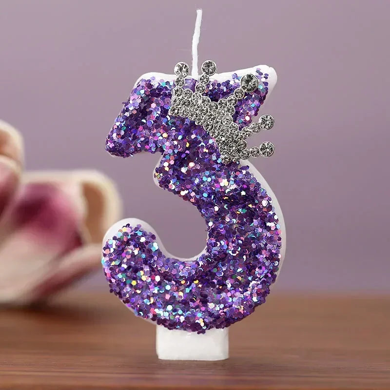 Crown Number Candles for Princess Birthday Cake Topper