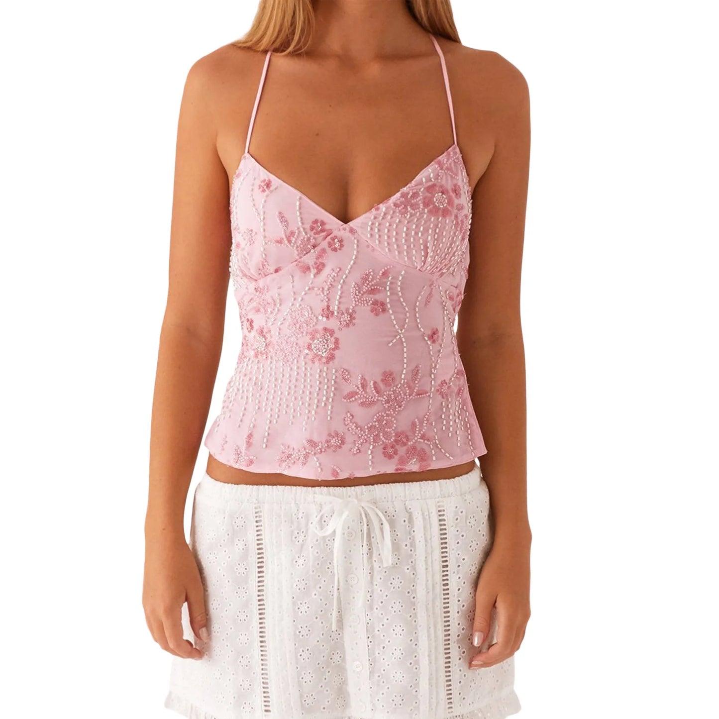 Elegant Lace Halter Neck Tank Top for Summer Beach Parties