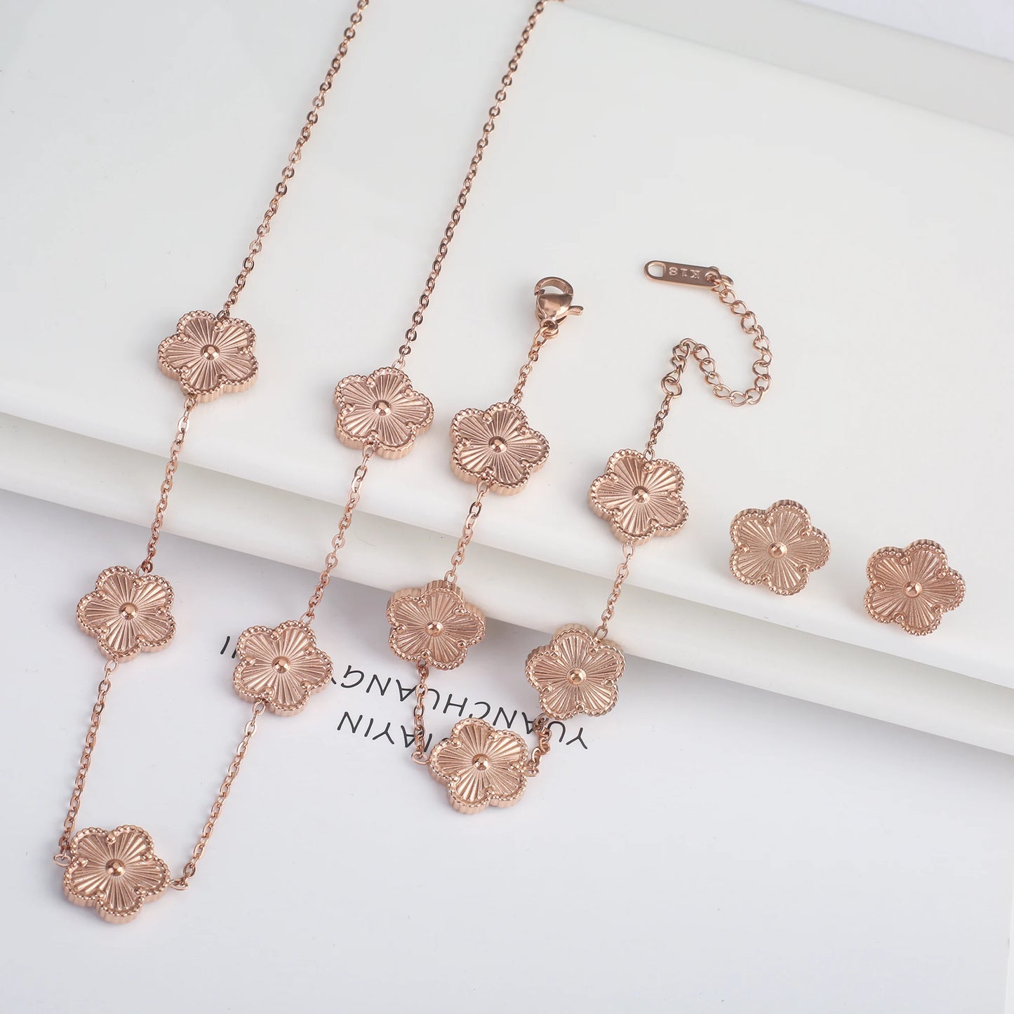 NONED Five-Leaf Clover Jewelry Set Necklace Earrings Bracelet