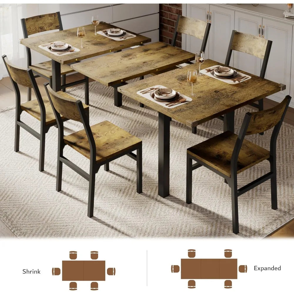 Contemporary-Rustic Extendable Dining Table Set With Chairs For Space-Saving Kitchen