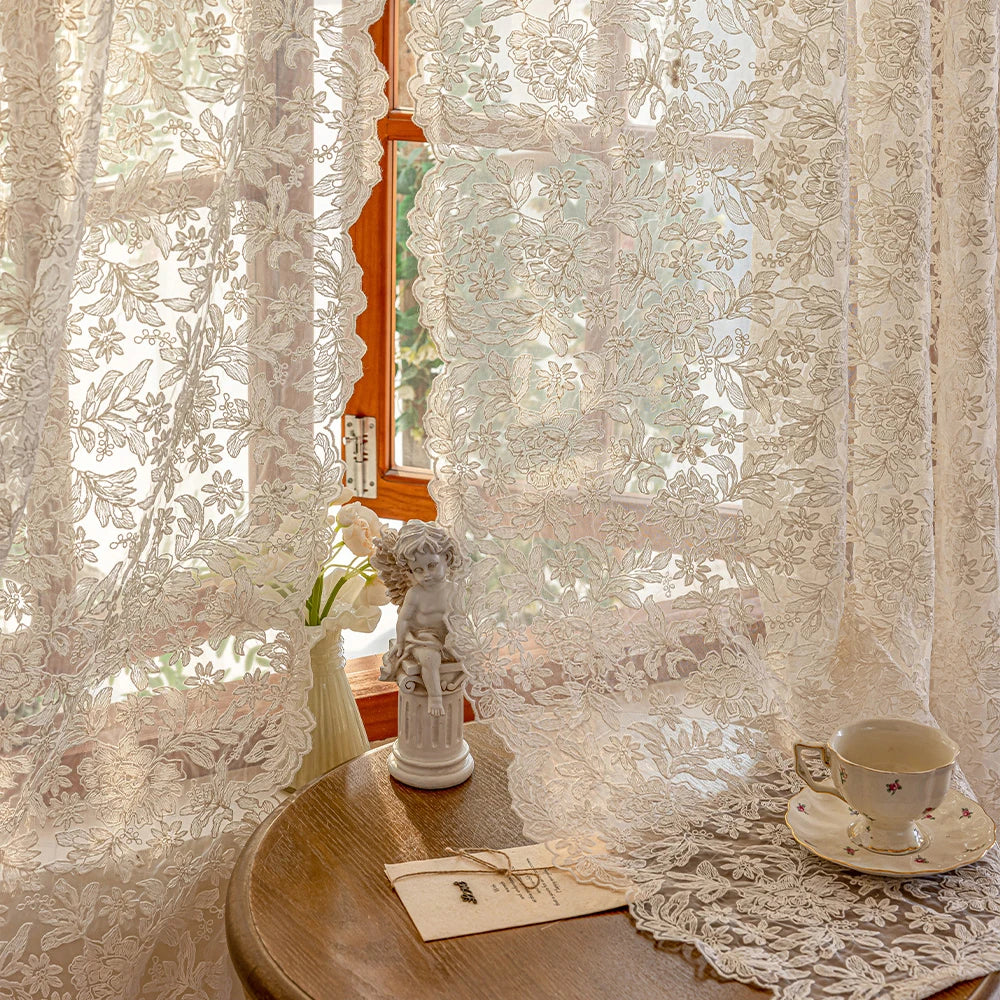 Two Piece French Vintage Embroidery Lace Sheer Curtains
