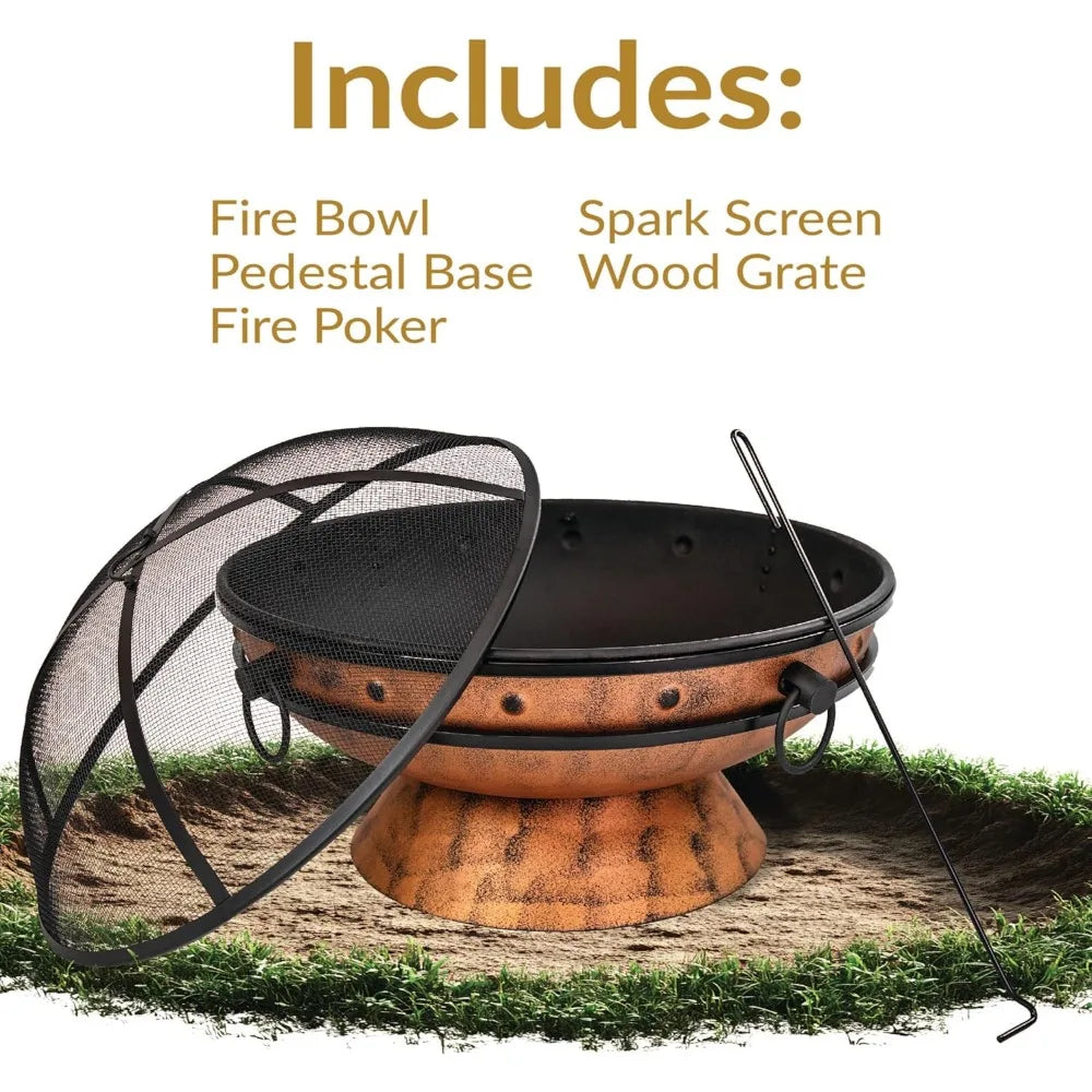 Royal Cauldron Outdoor Wood Burning Fire Pit With Screen
