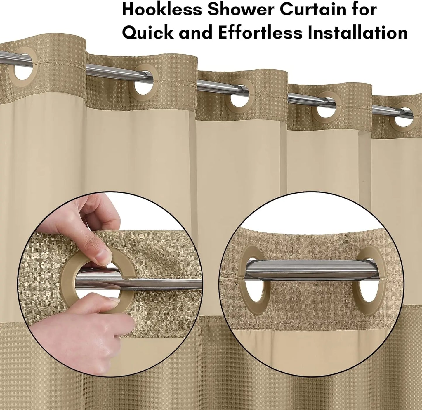 Water Resistant Shower Curtain With Snap In Liner For Bathrooms