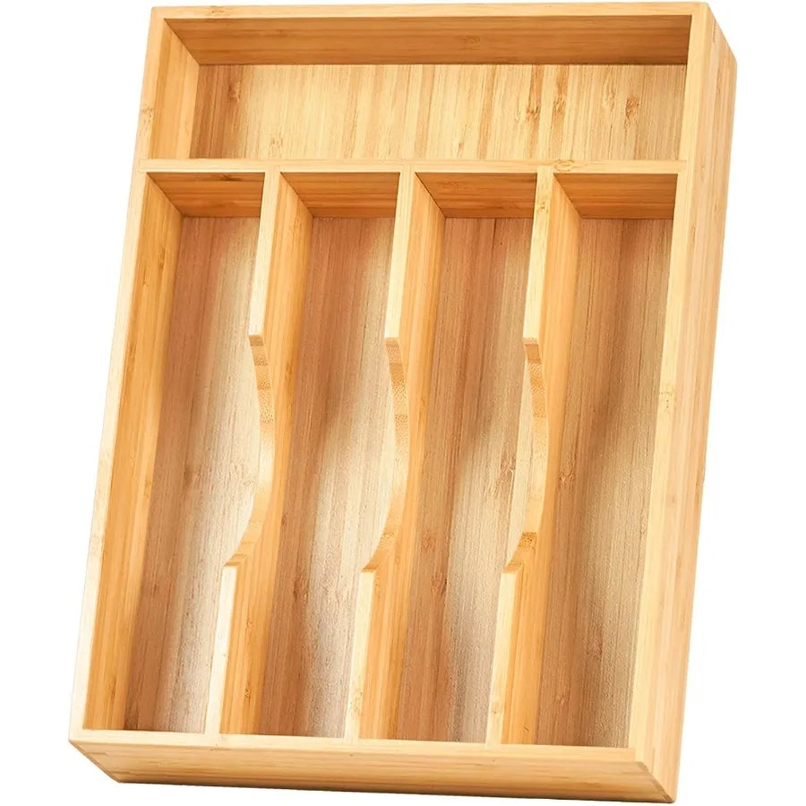 Bamboo Kitchen Drawer Organizer for Utensils and Cutlery Storage