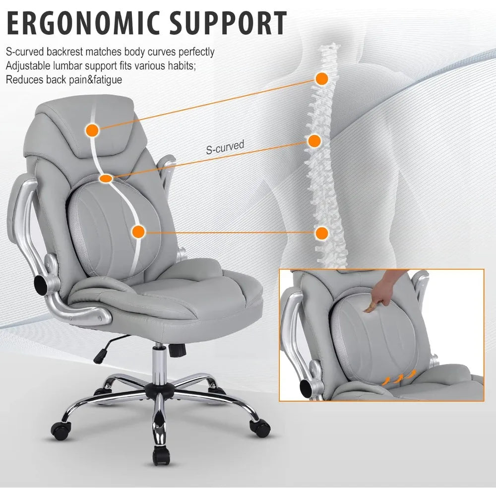 Executive Ergonomic Office Chair With PU Leather Lumbar Support AdjustabilityMechanism