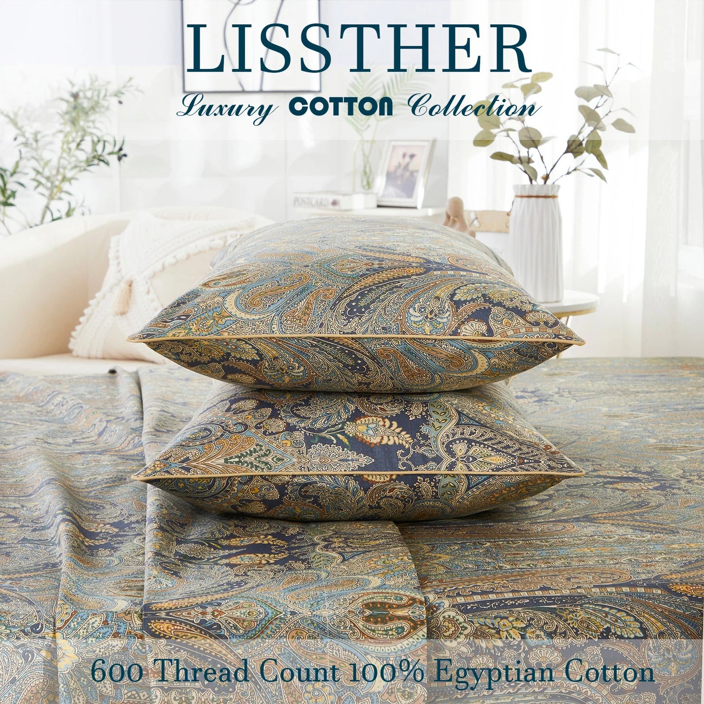 Egyptian Cotton Duvet Cover Set Vintage Paisley Pattern