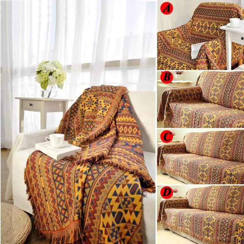 Winter Cotton Woven Knit Blanket For Sofa Bed Boho Style