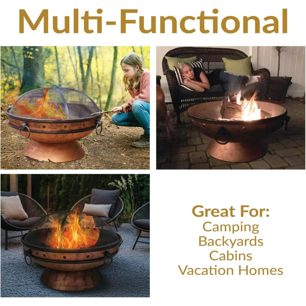 Royal Cauldron Outdoor Wood Burning Fire Pit With Screen
