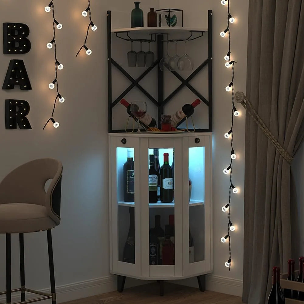 Corner Wine Cabinet With Lockable Glass Door And Led Lighting