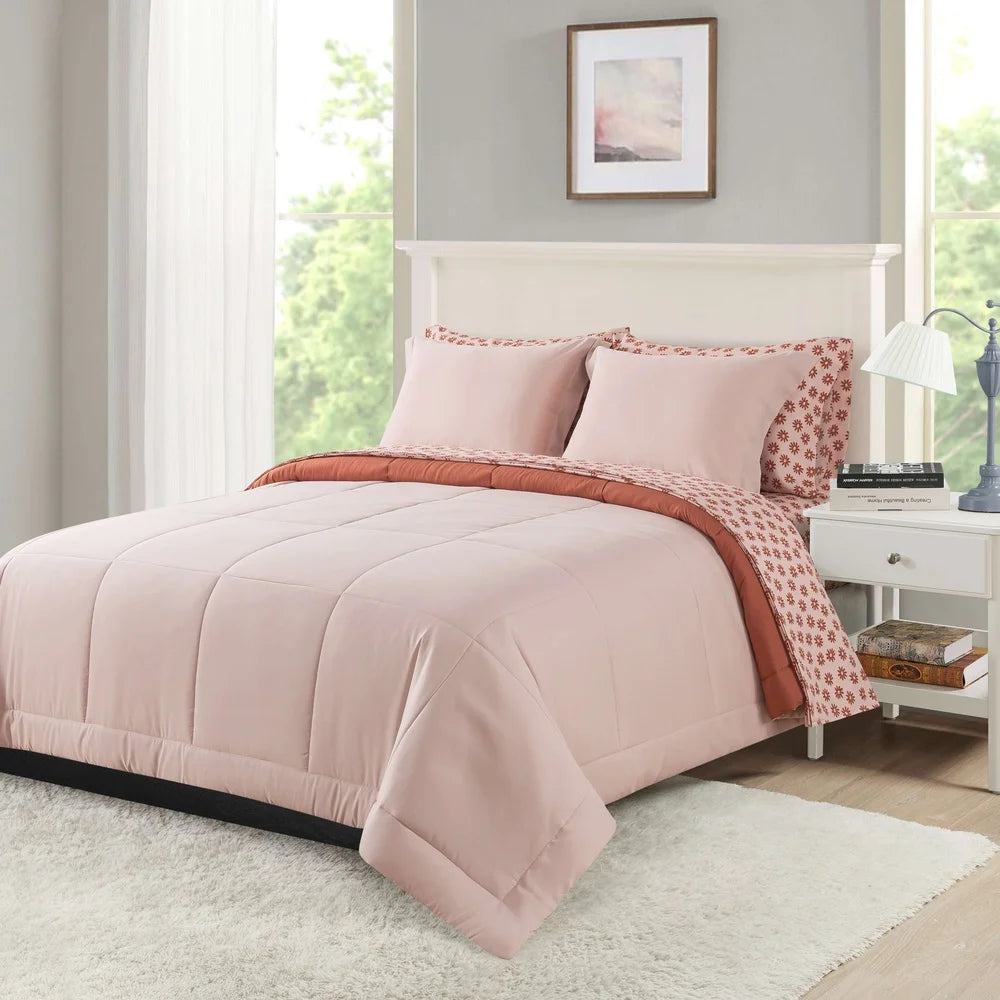 7-Piece Reversible Bed In A Bag Comforter Set With Sheets