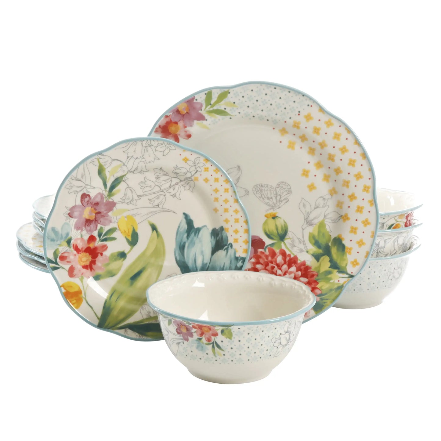 Blooming Bouquet Ceramic Dinnerware Set Twelve Piece Collection