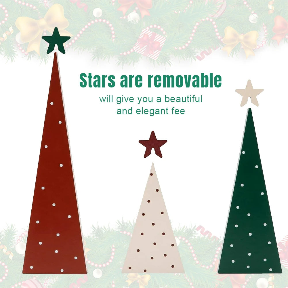 3Pcs Rustic Wooden Christmas Tree Tabletop Signs Set