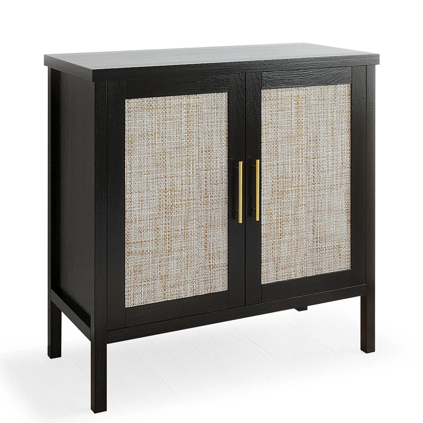 Rattan Storage Buffet Sideboard With Decorated Doors For Living Room