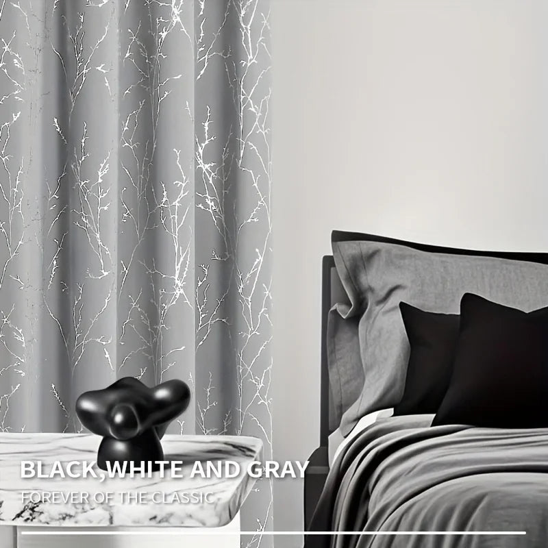 Pack Of 2 Blackout Curtains Grommet Thermal Insulated Room Darkening Tree Print For Bedroom