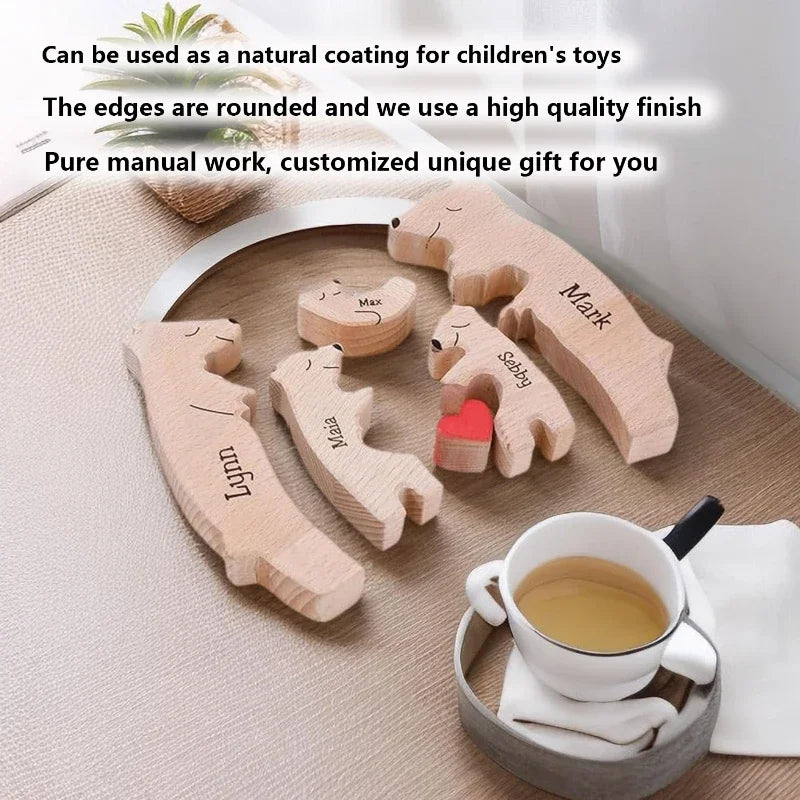 Personalized Wooden Bear Family Puzzle With Custom Name