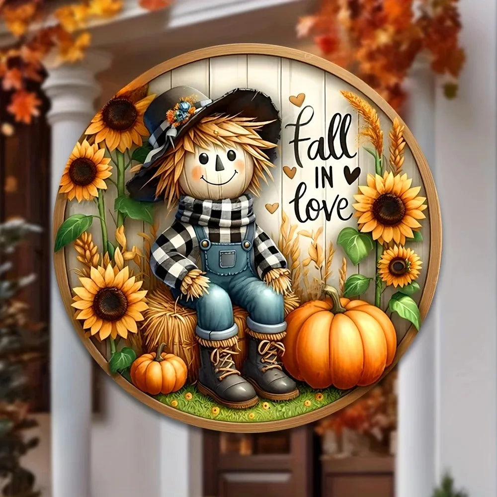 Tin Painting Charming Scarecrow Fall Harvest Sign Decor