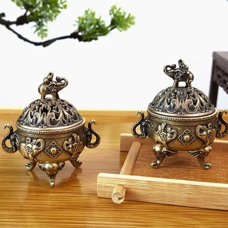 Ancient Elephant Metal Lotus Incense Burner for Meditation and OrnatelyCraftedAmbience